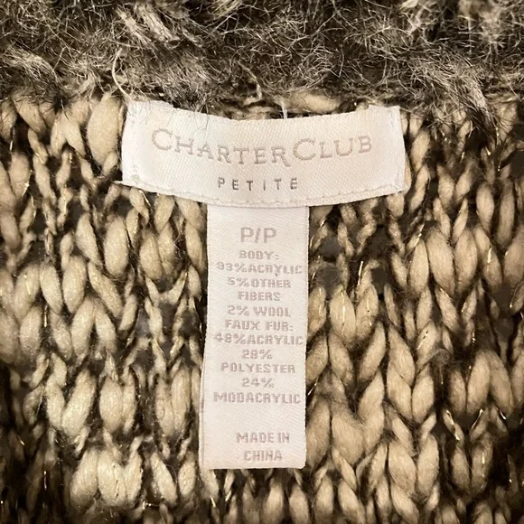 Charter Club Brown Knit Sweater Vest with Faux Fur Collar - Picture 4 of 4